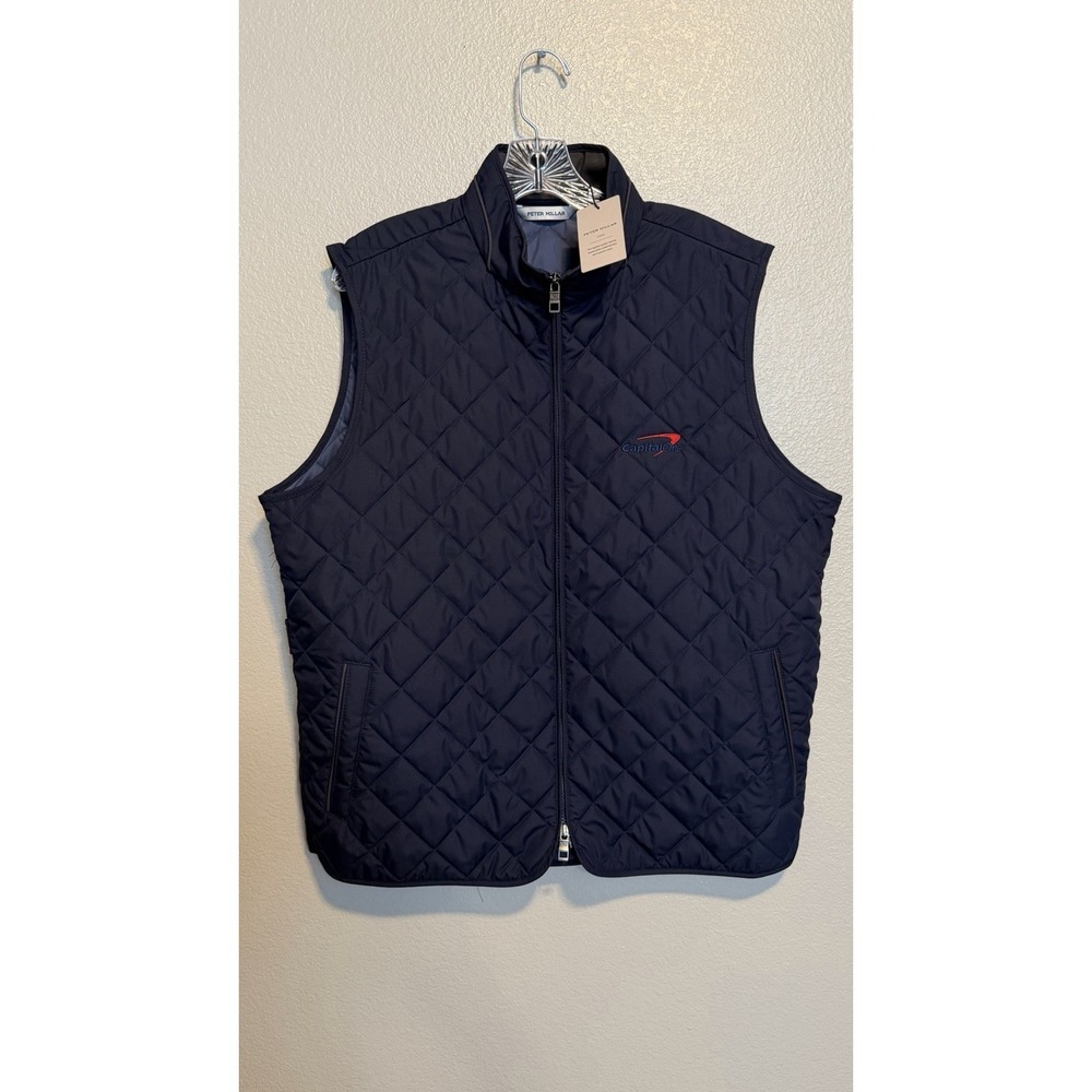 PETER MILLAR Essex Quilted Vest Men sz.L Navy Blue ME0Z01 Logo Full Zip NWT $245
